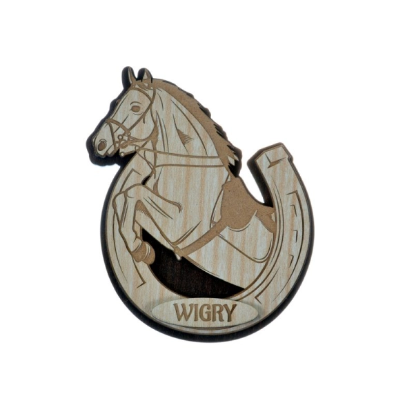 Drewniany magnes Podkowa z koniem - grawer