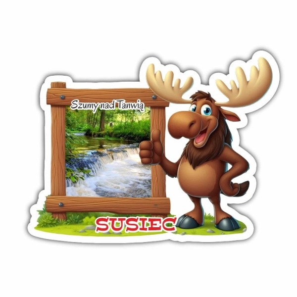 magnes łoś z drewnianą ramka i widoczkiem