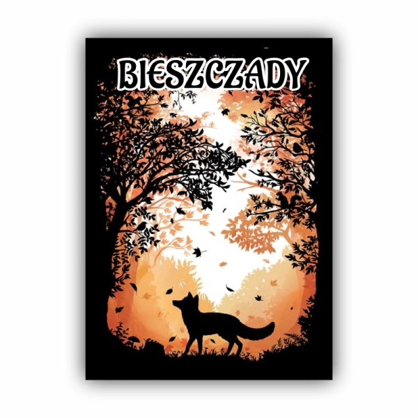 drewniany magnes z lisem na tle lasu