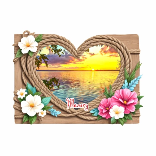 Drewniany magnes Ramka Kwiecista z liną N1