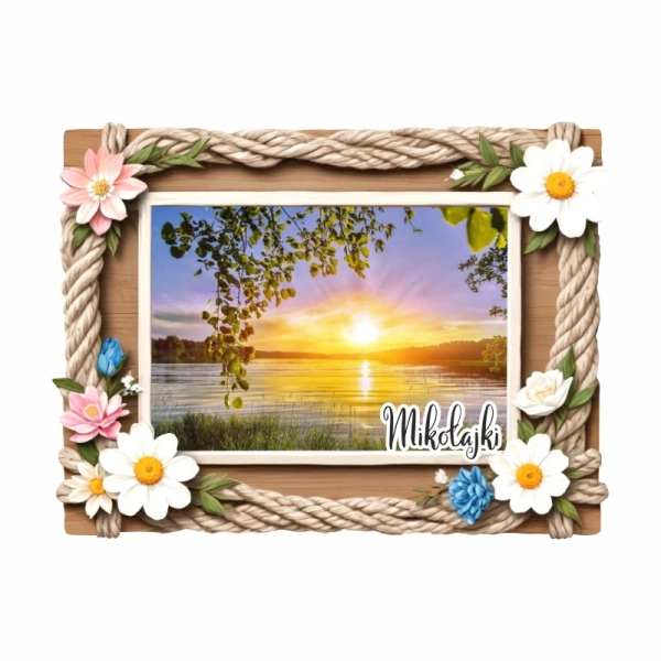 Drewniany magnes Ramka Kwiecista z liną N2