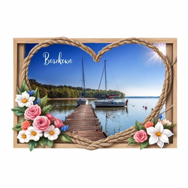 Drewniany magnes Ramka Kwiecista z liną N3