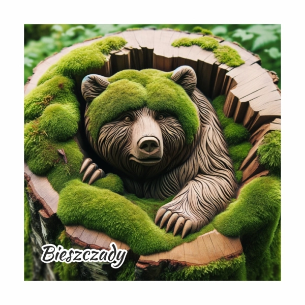 Drewniany magnes Miś w korze N2