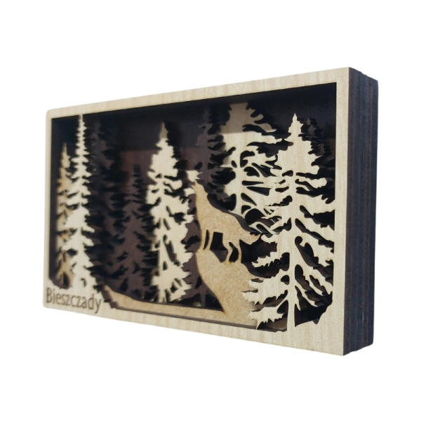 Drewniany magnes 5D N19 z wilkiem