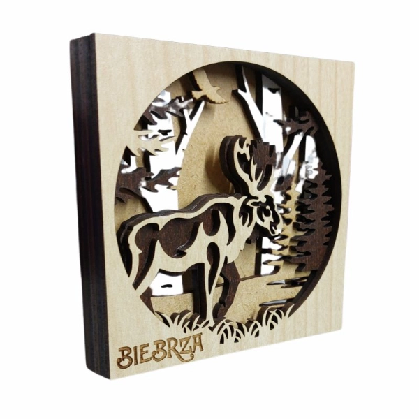 Drewniany magnes 5D N16 Łoś z Brzozą