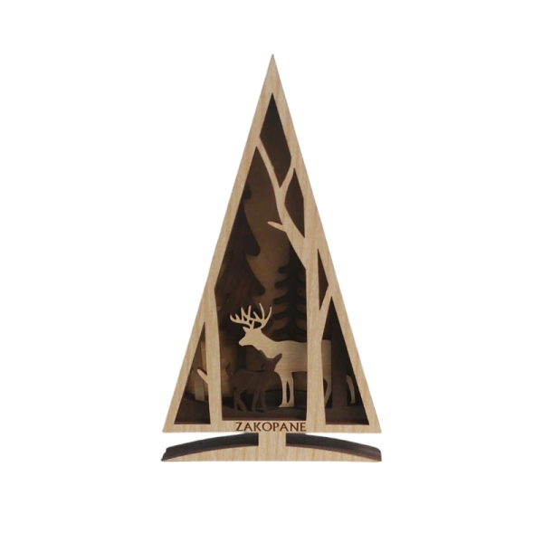 Drewniana Choinka z jeleniami 5D N36 -15 cm