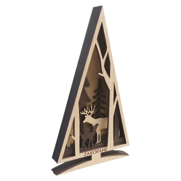 Drewniana Choinka z jeleniami 5D N36 -15 cm