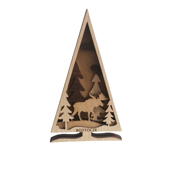 Drewniana Choinka z łosiem 5D N36 -15 cm
