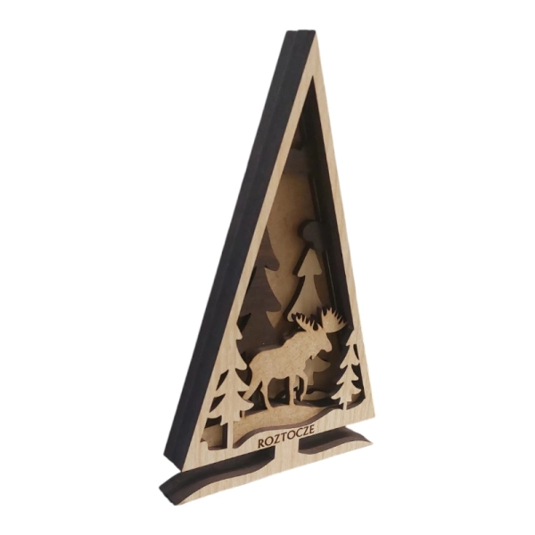 Drewniana Choinka z łosiem 5D N36 -15 cm