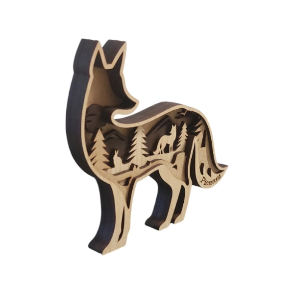 Drewniany Lis 5D N38- 15 cm