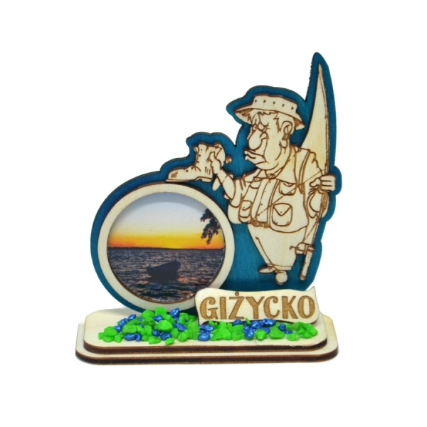 Wędkarz z butem i widoczkiem na podstawce