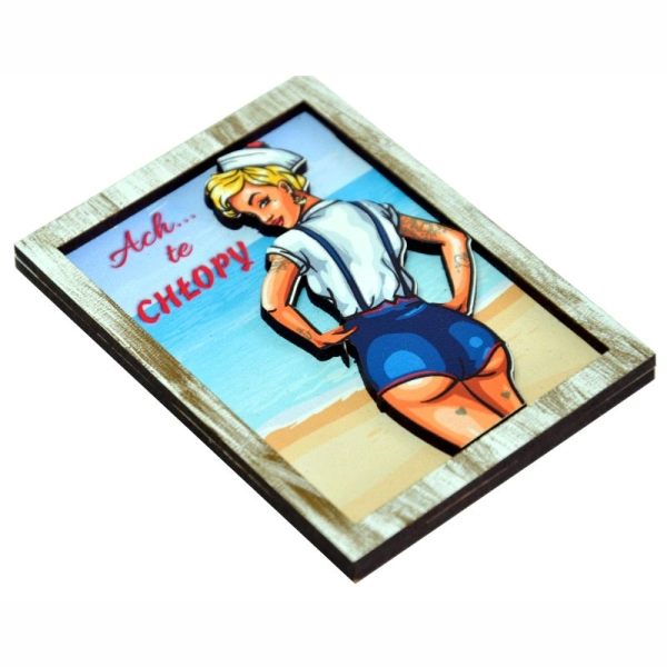 Drukowany techniką uv magnes na którym widać morze z piaskiem oraz napis