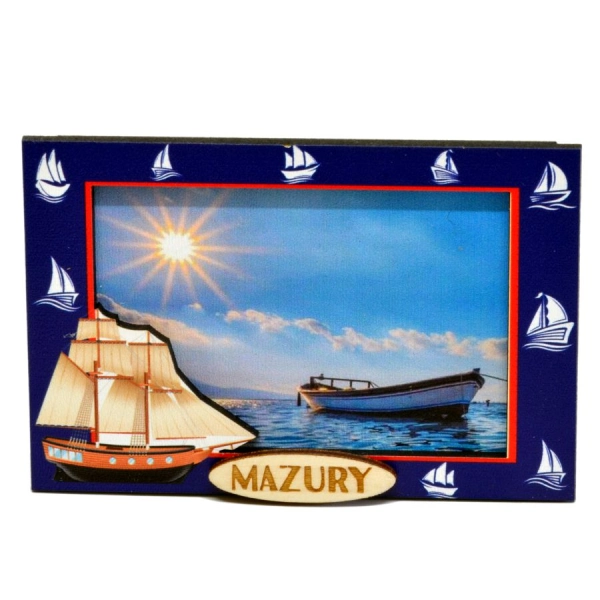 Magnes ramka granatowa ze statkiem i widokiem