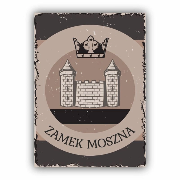 Prostokątny magnes na lodówkę z grafiką zamku oraz korony