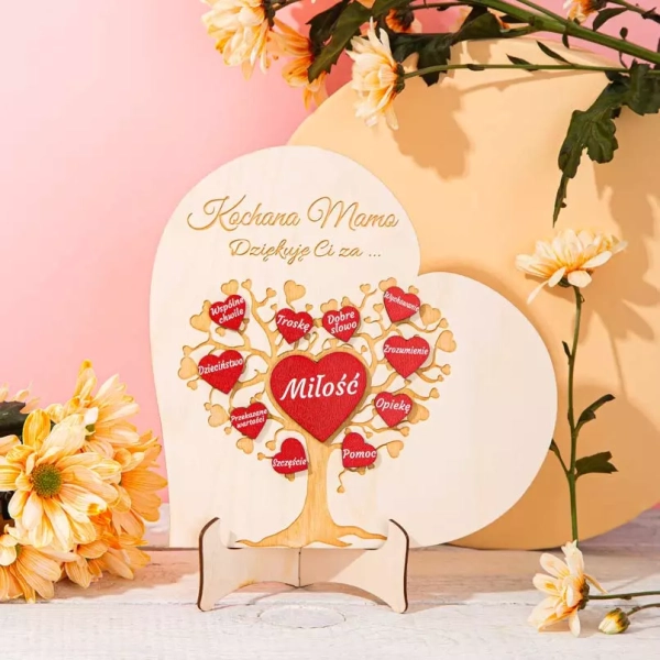 Serce z grawerowanym drzewem DLA MAMY
