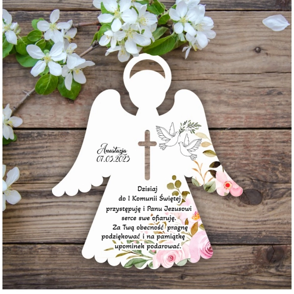 Zawieszka Aniołek UV N3 – pamiątka uroczystości Pierwszej Komunii