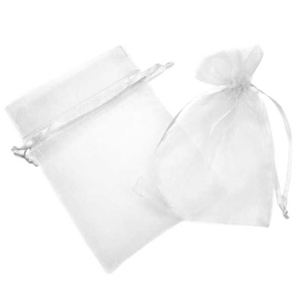 Ozdobny woreczek z białej organzy ZESTAW 10szt  10x13cm