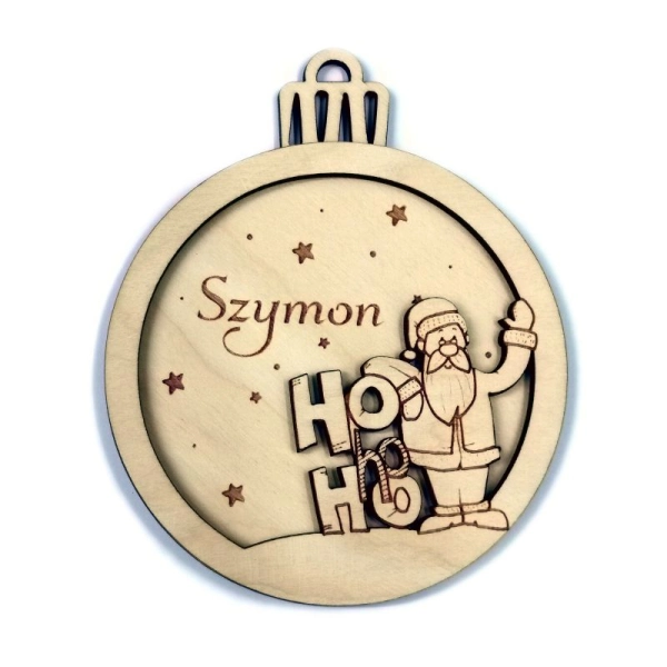Drewniana bombka z grawerowanym Mikołajem i imieniem, drewniana bombka z grawerem