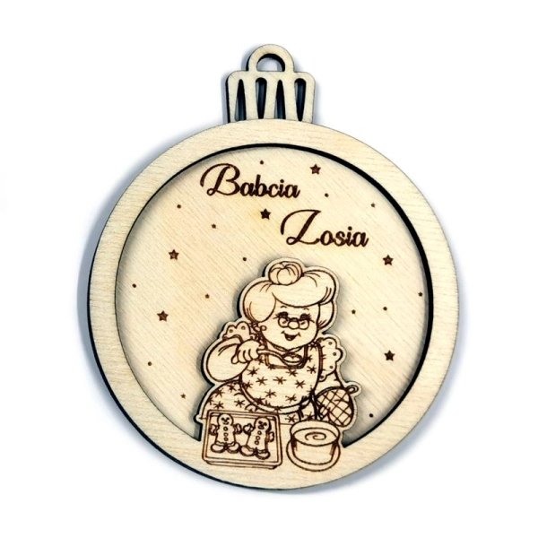 Bombka imienna, drewniana bombka z grawerem