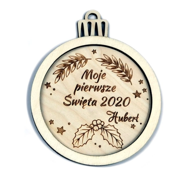 Bombka imienna, drewniana bombka z grawerem