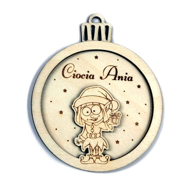 Bombka imienna, drewniana bombka z grawerem