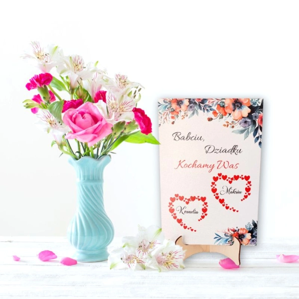 Prezent dla Babci i Dziadka- laurka z podpisem w sercu