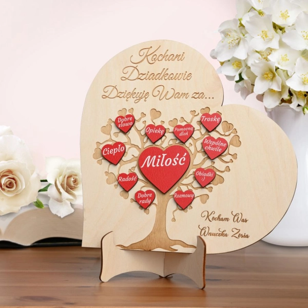 serce z grawerem dla babci i dziadka