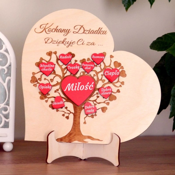 Serce z grawerowanym drzewem DLA DZIADKA