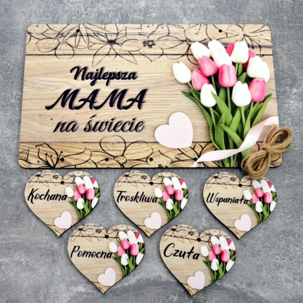 Tabliczka z sercami i dedykacją dla mamy N1